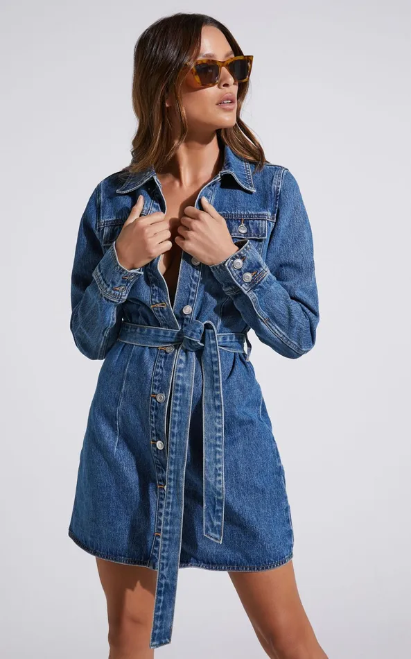 Showpo Enriquetta Mini Dress 8211 Cotton Denim Long Sleeve Button Up Dress In Blue Women Curve Clothes Showpo Enriquetta Mini Dress 8211 Cotton Denim Long Sleeve Button Up Dress In Blue Women Curve Clothes