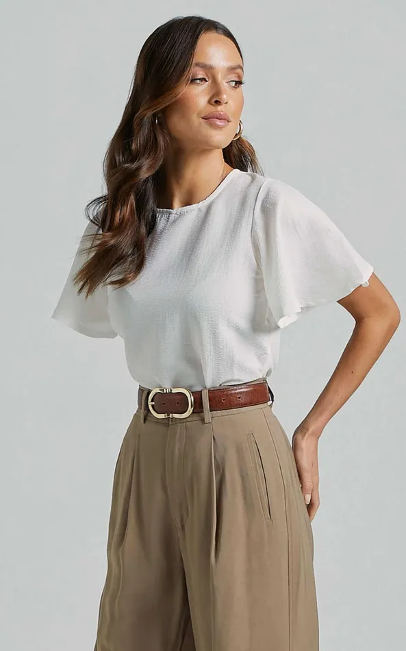 Showpo Enzo Top 8211 Flutter Sleeve Scoop Neck Top In White Women Curve Clothes