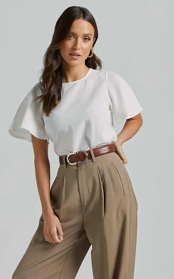 Showpo Enzo Top 8211 Flutter Sleeve Scoop Neck Top In White Women Curve Clothes