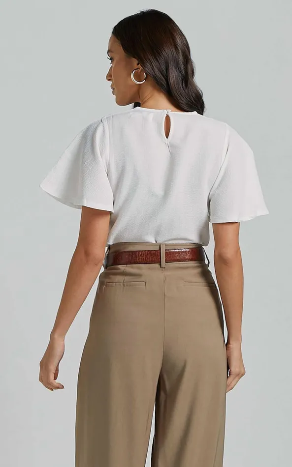 Showpo Enzo Top 8211 Flutter Sleeve Scoop Neck Top In White Women Curve Clothes