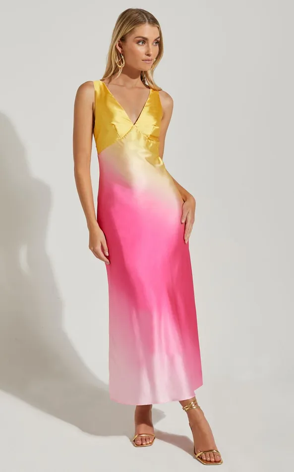 Showpo Erika Midi Dress 8211 V Neck Satin Slip Dress In SUNSET OMBRE Women Dresses Showpo Erika Midi Dress 8211 V Neck Satin Slip Dress In SUNSET OMBRE Women Dresses