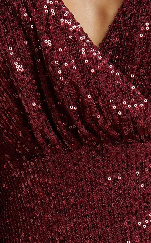 Showpo Erine Mini Dress 8211 Long Sleeve Sequin Dress In Wine Women Dresses