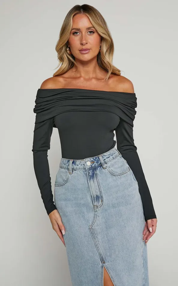 Showpo Ermalen Bodysuit 8211 Folded Off Shoulder Long Sleeve Bodysuit In Black Women Basics Showpo Ermalen Bodysuit 8211 Folded Off Shoulder Long Sleeve Bodysuit In Black Women Basics