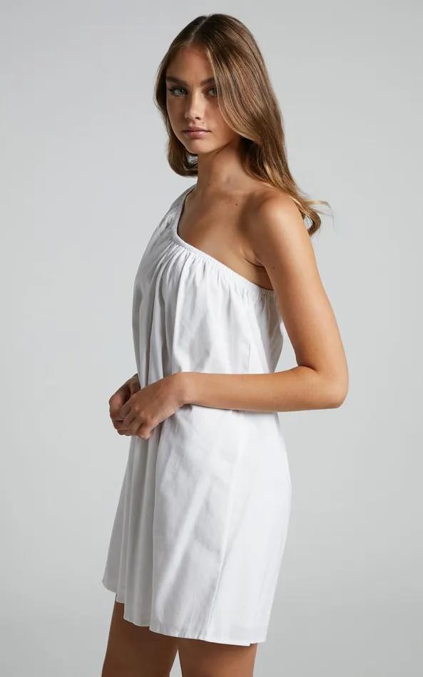 Showpo Estella Mini Dress 8211 One Shoulder Puff Sleeve Shift Dress In White Women Curve Clothes