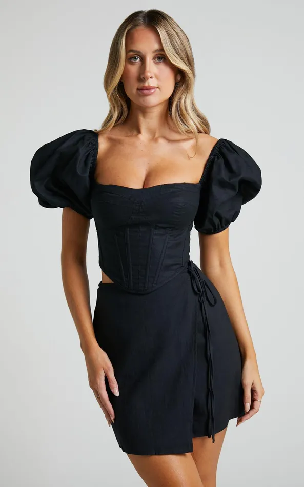 Showpo Estella Top 8211 Puff Sleeve Corset Bustier Top In Black Women Curve Clothes Showpo Estella Top 8211 Puff Sleeve Corset Bustier Top In Black Women Curve Clothes