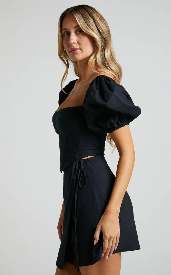 Showpo Estella Top 8211 Puff Sleeve Corset Bustier Top In Black Women Curve Clothes