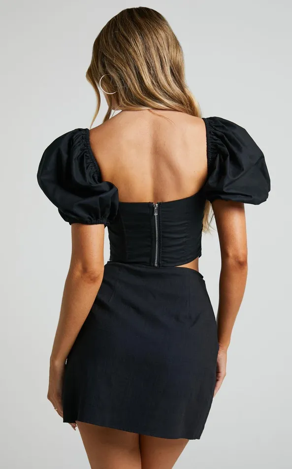 Showpo Estella Top 8211 Puff Sleeve Corset Bustier Top In Black Women Curve Clothes