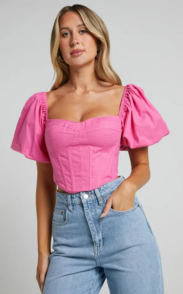 Showpo Estella Top 8211 Puff Sleeve Corset Bustier Top In Pink Women Curve Clothes Showpo Estella Top 8211 Puff Sleeve Corset Bustier Top In Pink Women Curve Clothes