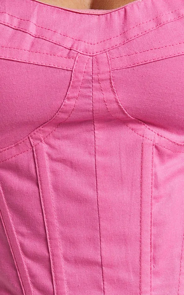 Showpo Estella Top 8211 Puff Sleeve Corset Bustier Top In Pink Women Curve Clothes