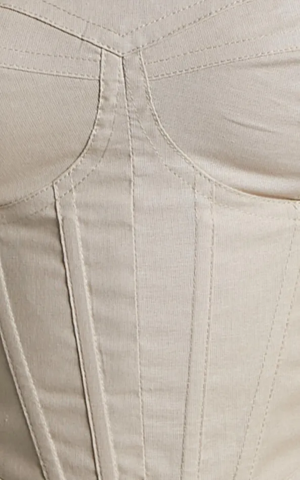 Showpo Estella Top 8211 Puff Sleeve Corset Bustier Top In Sand Women Curve Clothes