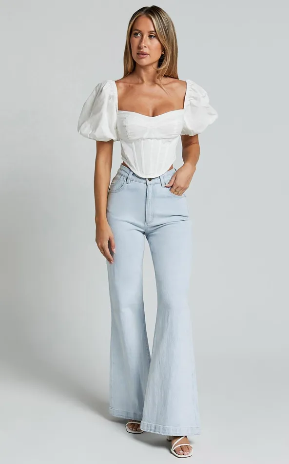 Showpo Estella Top 8211 Puff Sleeve Corset Bustier Top In White Women Tops