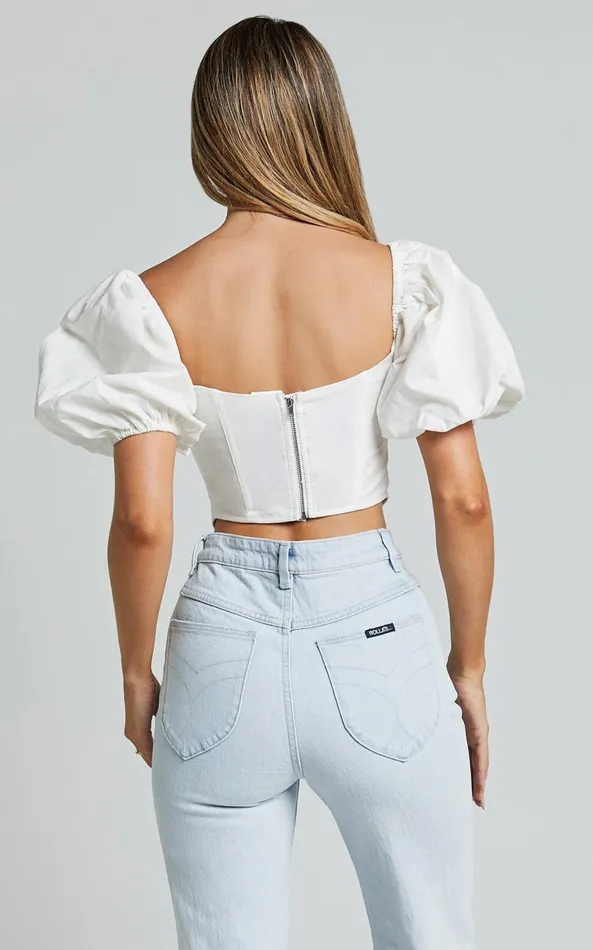 Showpo Estella Top 8211 Puff Sleeve Corset Bustier Top In White Women Tops