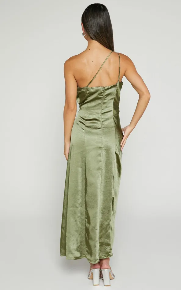 Showpo Estelle Midi Dress 8211 One Shoulder Thigh Split Dress In Olive Women Dresses