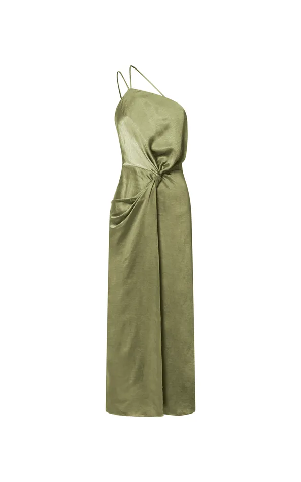 Showpo Estelle Midi Dress 8211 One Shoulder Thigh Split Dress In Olive Women Dresses