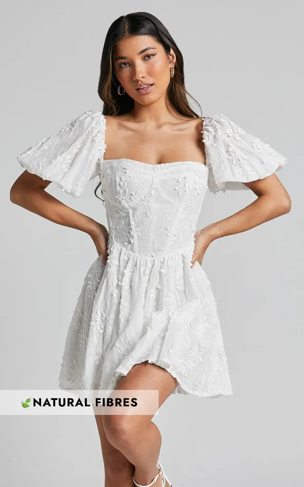 Showpo Esthela Mini Dress 8211 Embroidered Square Neck Short Puff Sleeve Corset In White Floral Women Dresses Showpo Esthela Mini Dress 8211 Embroidered Square Neck Short Puff Sleeve Corset In White Floral Women Dresses