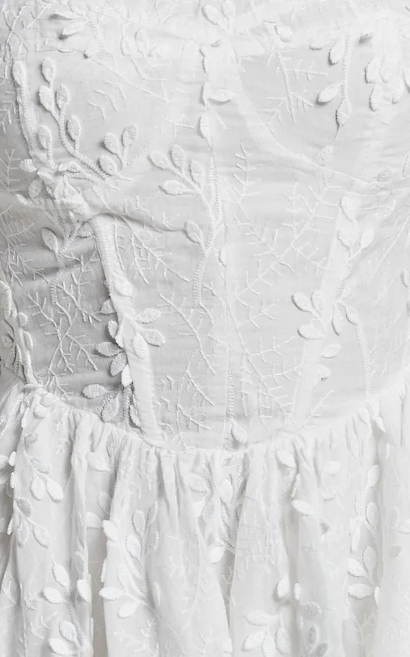 Showpo Esthela Mini Dress 8211 Embroidered Square Neck Short Puff Sleeve Corset In White Floral Women Dresses