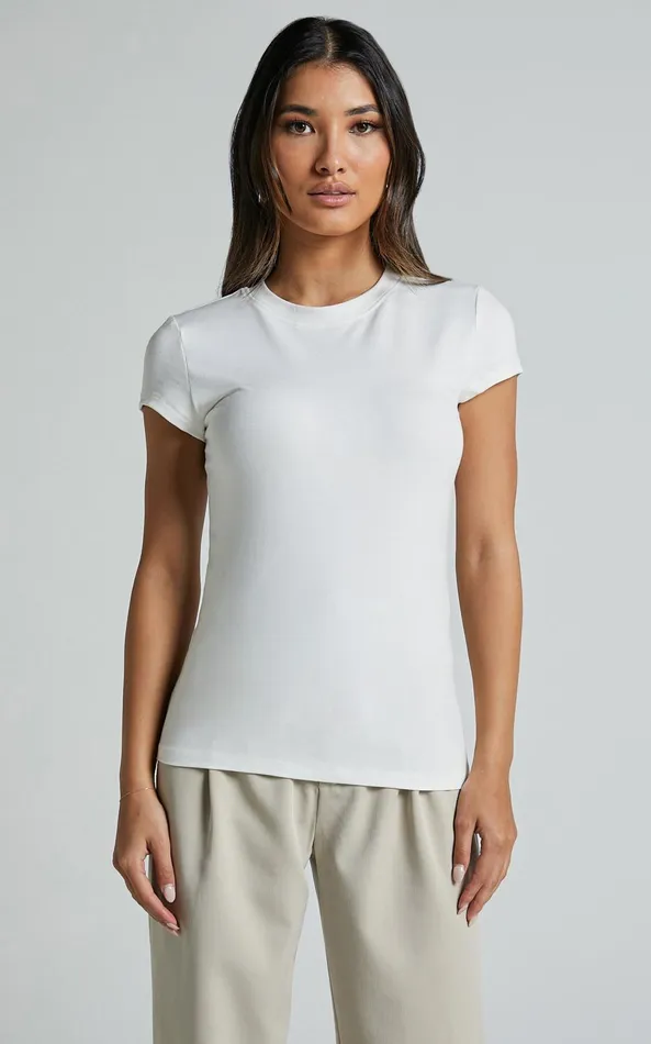 Showpo Estrella Top 8211 Crew Neck Short Sleeve Shirt In White Women Basics