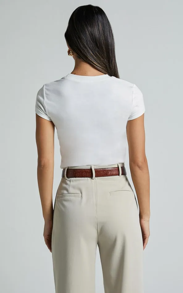 Showpo Estrella Top 8211 Crew Neck Short Sleeve Shirt In White Women Basics