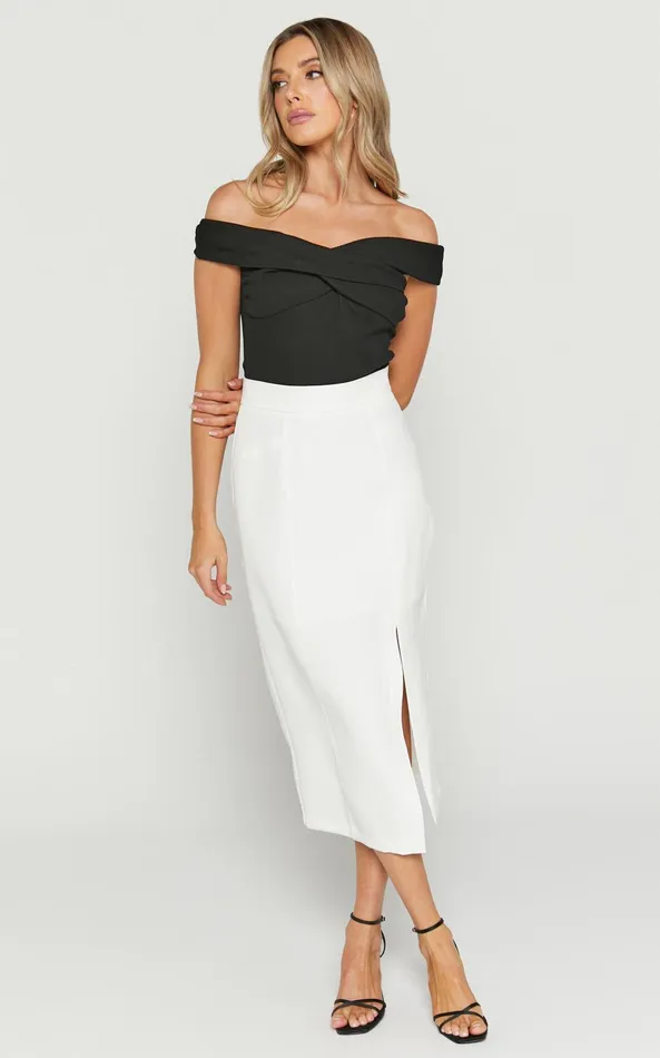 Showpo Etha Midi Skirt 8211 High Waisted Split Pencil Skirt In White Women Skirts