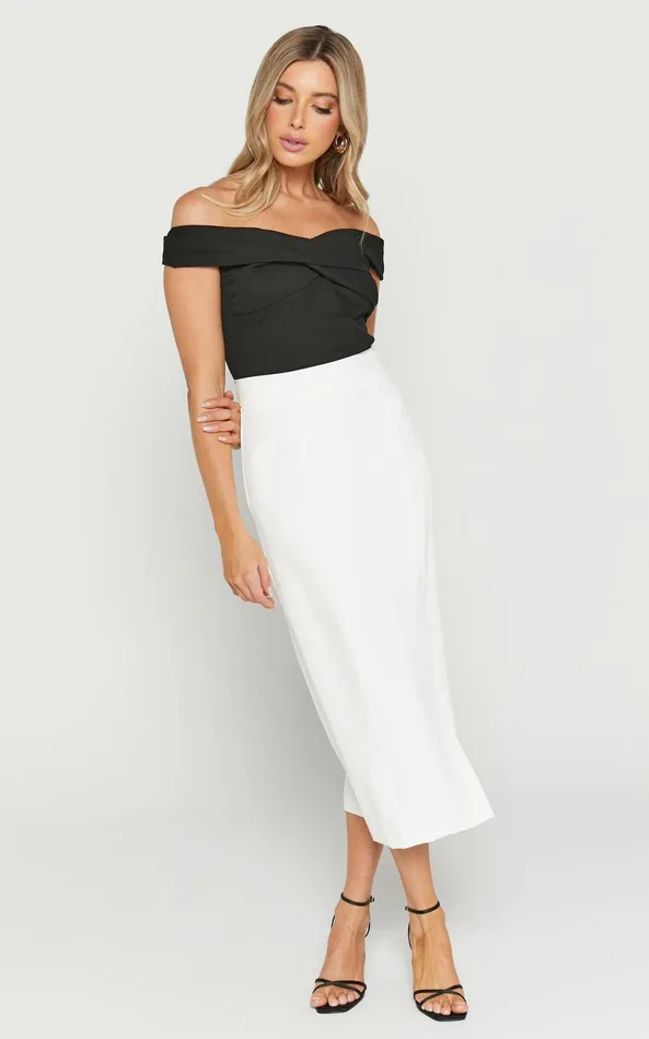 Showpo Etha Midi Skirt 8211 High Waisted Split Pencil Skirt In White Women Skirts