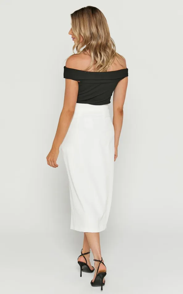 Showpo Etha Midi Skirt 8211 High Waisted Split Pencil Skirt In White Women Skirts