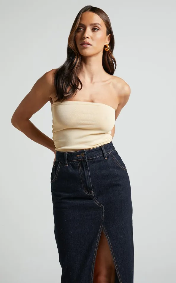 Showpo Ethan Top 8211 Strapless Knit Top In Sand Women Basics