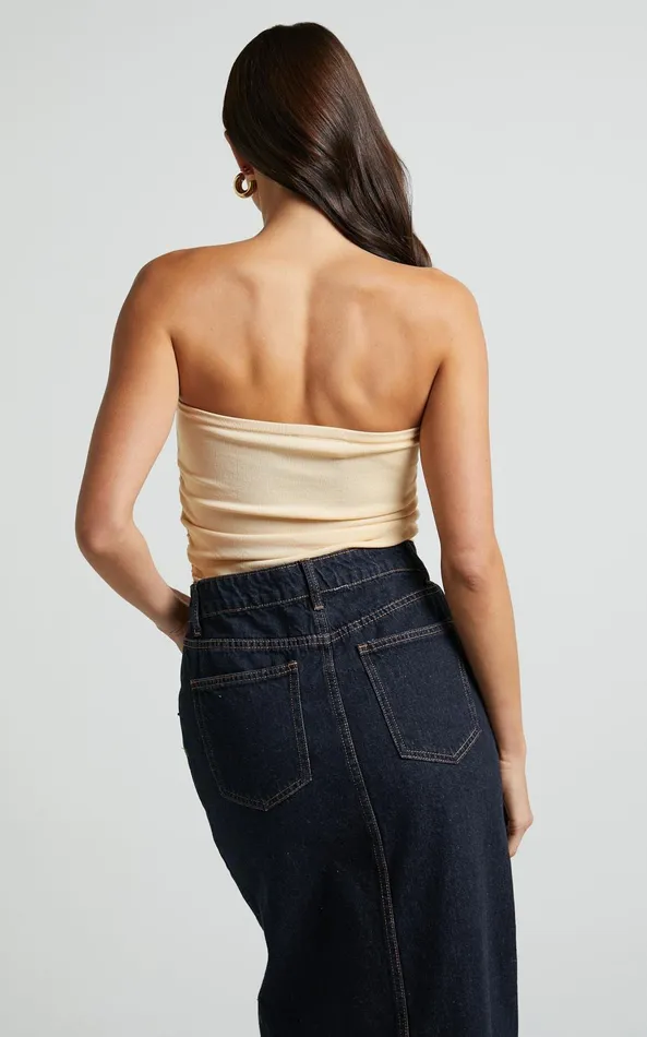 Showpo Ethan Top 8211 Strapless Knit Top In Sand Women Basics