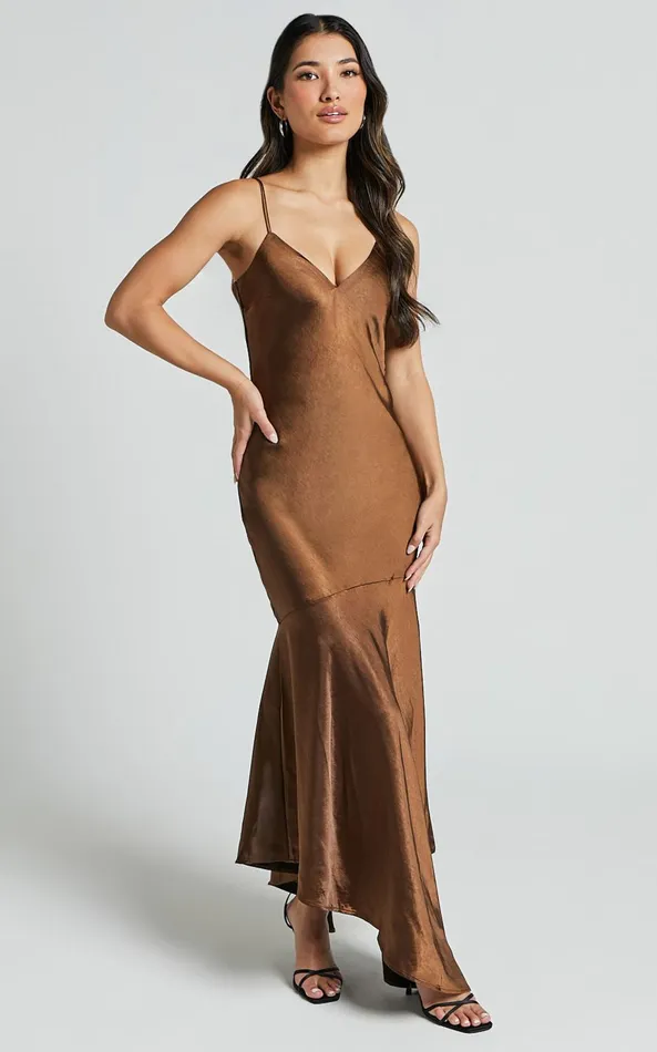 Showpo Etienne Midi Dress 8211 Asymmetric Hem Satin Slip Dress In Chocolate Women Dresses Showpo Etienne Midi Dress 8211 Asymmetric Hem Satin Slip Dress In Chocolate Women Dresses