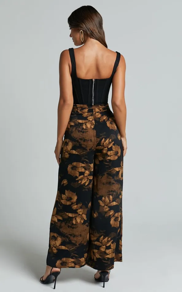 Showpo Etta Pants 8211 High Waist Wide Leg Satin Pants In Amber Floral Print Women Pants