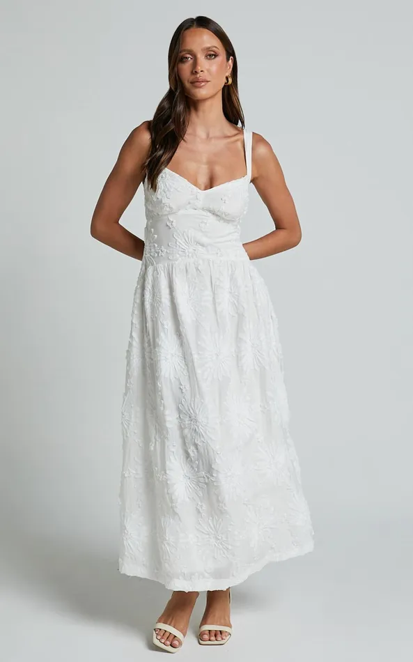Showpo Eugene Midi Dress 8211 Wide Strap Sweetheart Bust A Line Dress In White Women Dresses