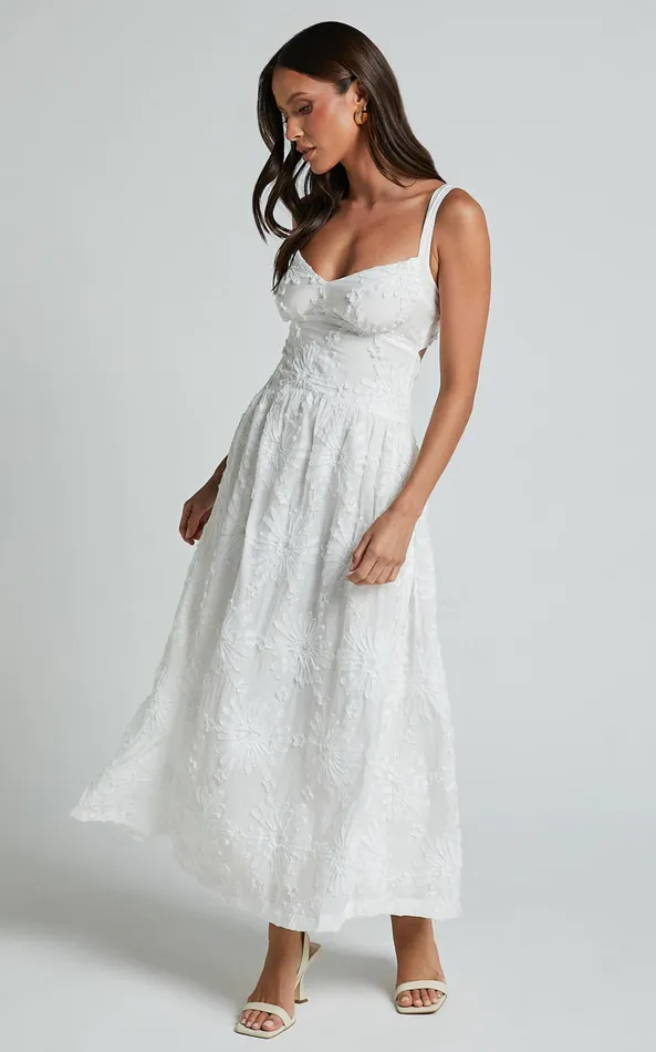 Showpo Eugene Midi Dress 8211 Wide Strap Sweetheart Bust A Line Dress In White Women Dresses