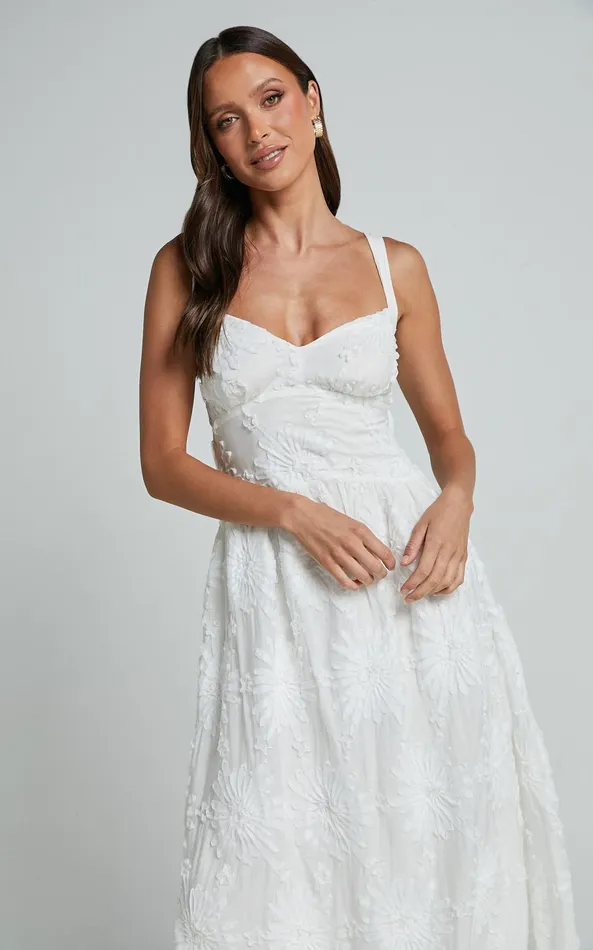 Showpo Eugene Midi Dress 8211 Wide Strap Sweetheart Bust A Line Dress In White Women Dresses