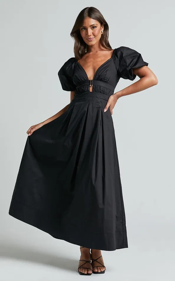 Showpo Eva Maxi Dress 8211 Plunge Neck Puff Sleeve Cotton Poplin Dress In Black Women Dresses Showpo Eva Maxi Dress 8211 Plunge Neck Puff Sleeve Cotton Poplin Dress In Black Women Dresses