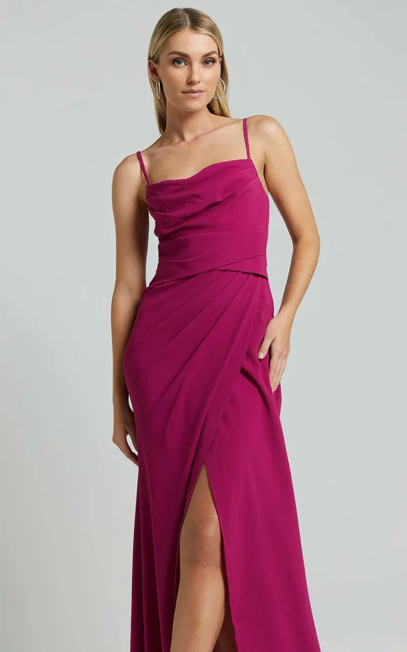Showpo Everhart Maxi Dress 8211 Strappy Drape Front Tulip In Grape Women Dresses