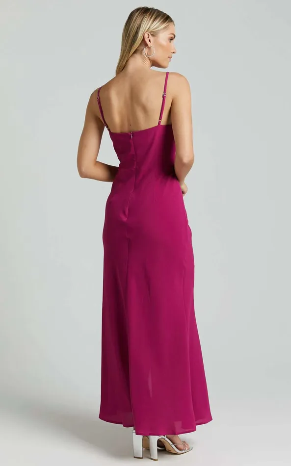 Showpo Everhart Maxi Dress 8211 Strappy Drape Front Tulip In Grape Women Dresses