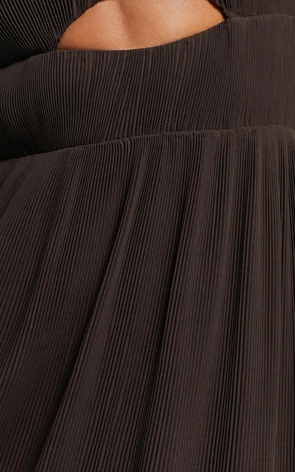 Showpo Ezri Midi Dress 8211 Strappy Cut Out Pleated A Line Dress In Chocolate Women Dresses
