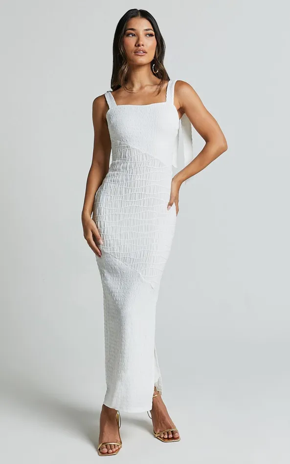 Showpo Fabia Maxi Dress 8211 Shirred Panel Detail Dress With Bow Strap Detail In White Women Dresses Showpo Fabia Maxi Dress 8211 Shirred Panel Detail Dress With Bow Strap Detail In White Women Dresses
