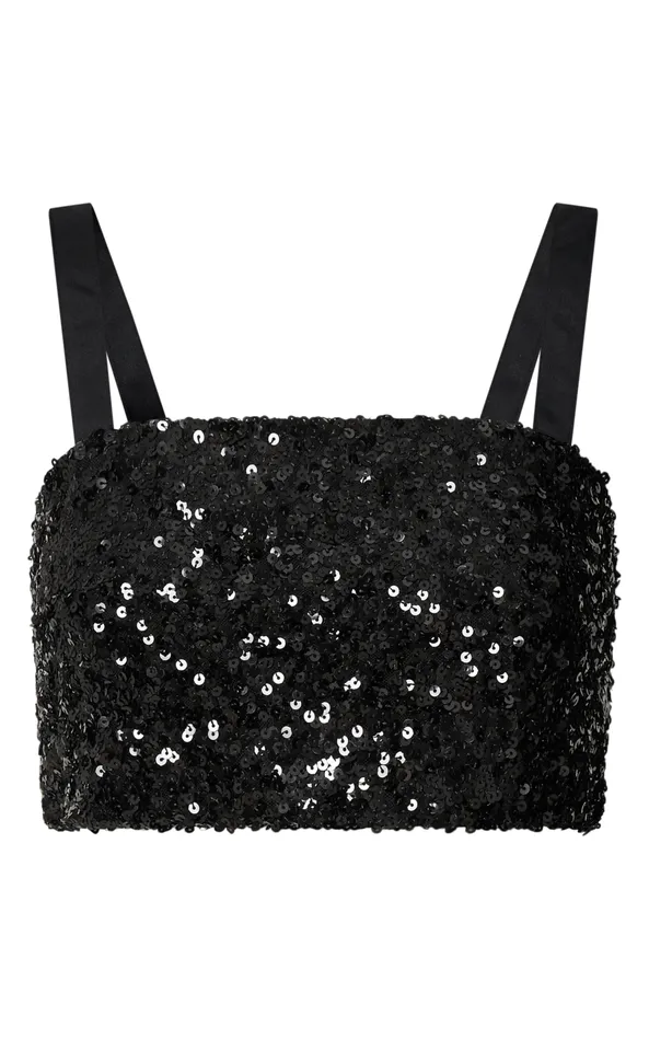 Showpo Falka Two Piece Set 8211 Strapless High Waisted Midi Skirt Sequin Two Piece Set In Black Women Two Piece Sets and Coords