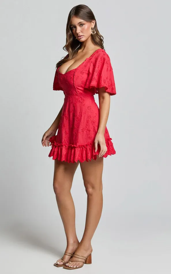 Showpo Fancy A Spritz Mini Dress 8211 Square Neck Dress In Red Women Dresses