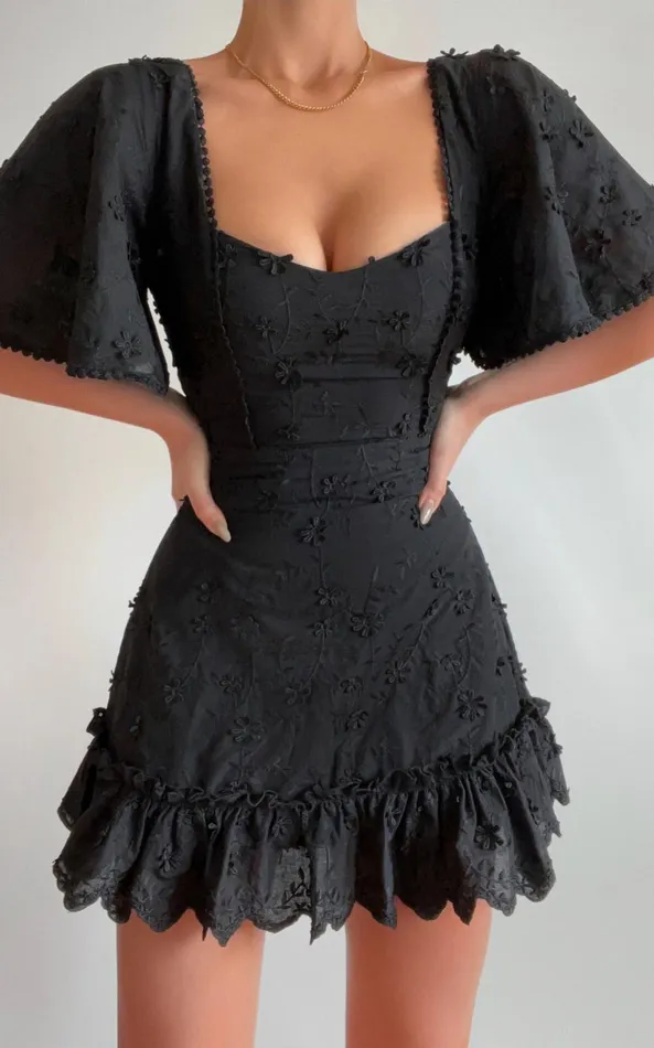 Showpo Fancy A Spritz Mini Dress In Black Embroidery Women Curve Clothes