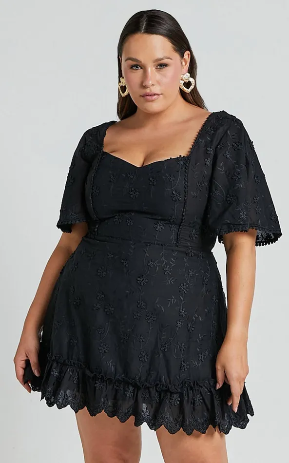 Showpo Fancy A Spritz Mini Dress In Black Embroidery Women Curve Clothes