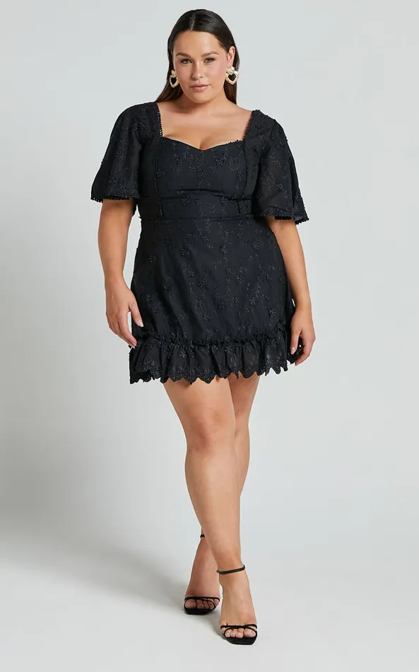 Showpo Fancy A Spritz Mini Dress In Black Embroidery Women Curve Clothes