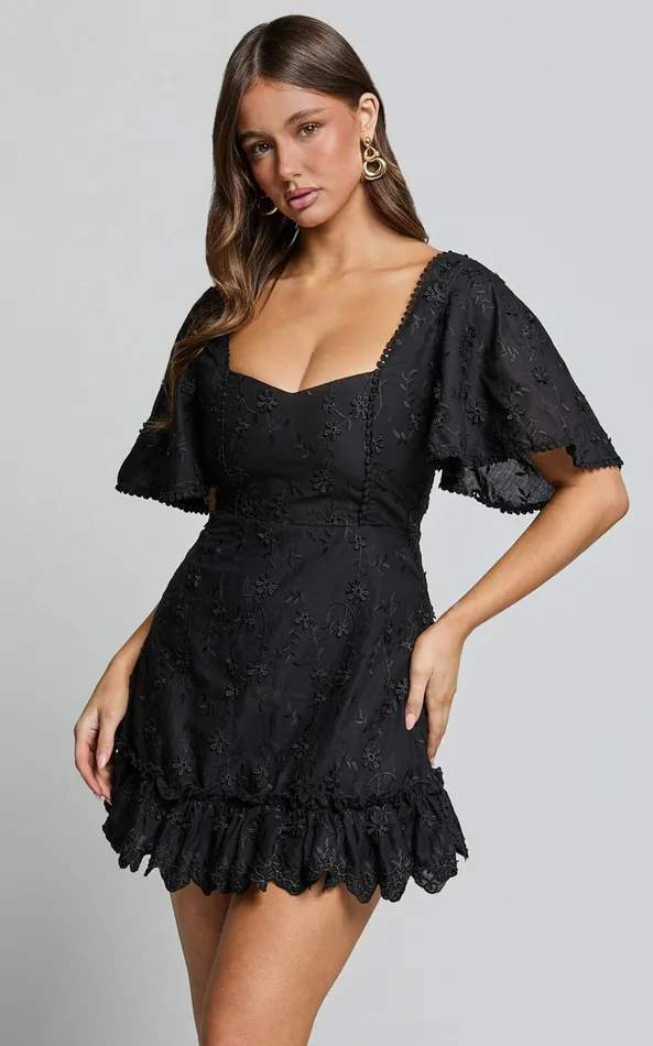 Showpo Fancy A Spritz Mini Dress In Black Embroidery Women Curve Clothes
