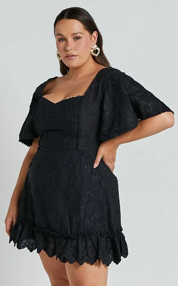Showpo Fancy A Spritz Mini Dress In Black Embroidery Women Curve Clothes
