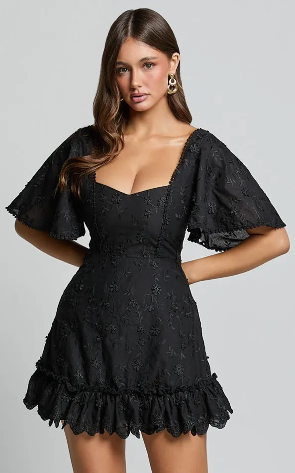 Showpo Fancy A Spritz Mini Dress In Black Embroidery Women Curve Clothes