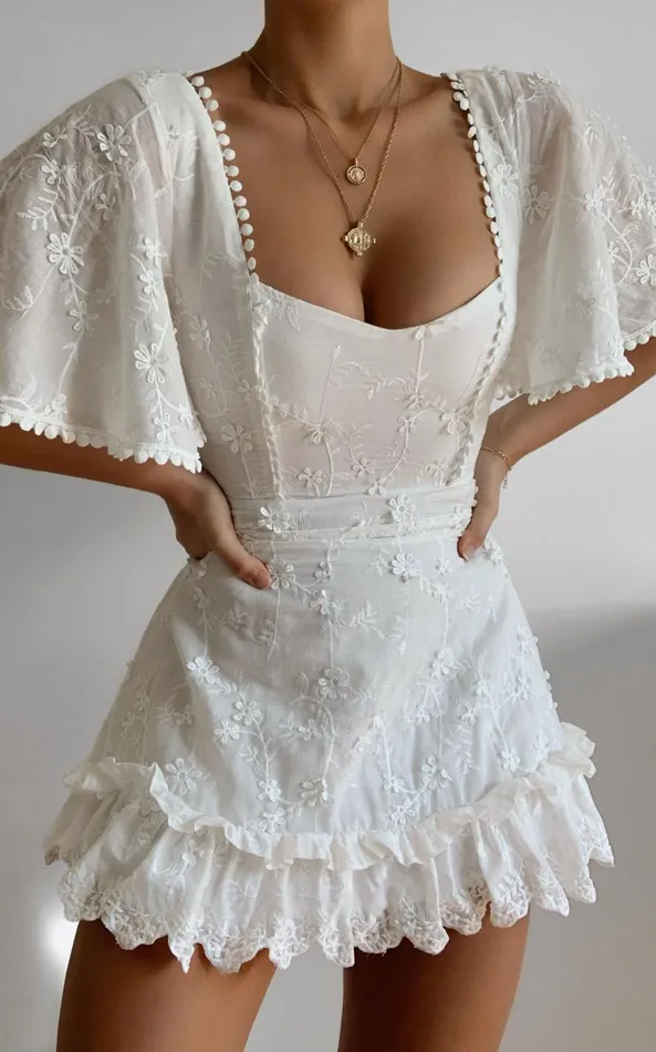 Showpo Fancy A Spritz Mini Dress In White Embroidery Women Shop Conscious