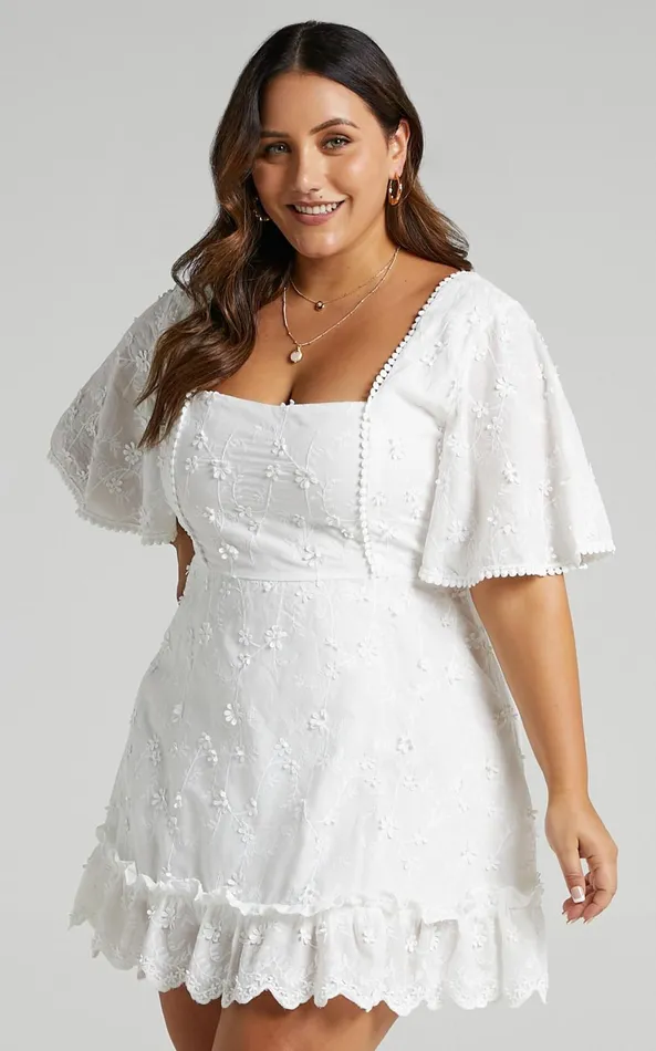 Showpo Fancy A Spritz Mini Dress In White Embroidery Women Shop Conscious