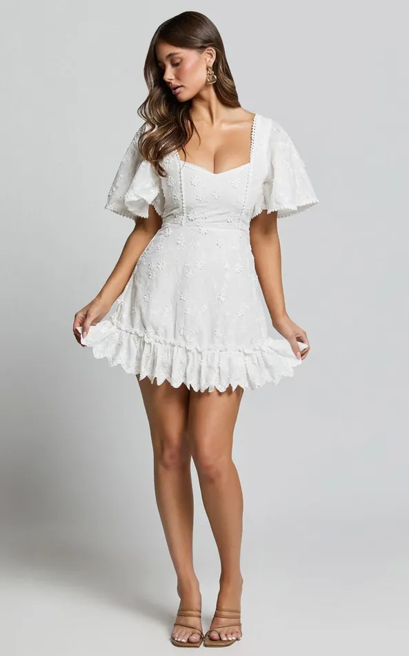 Showpo Fancy A Spritz Mini Dress In White Embroidery Women Shop Conscious