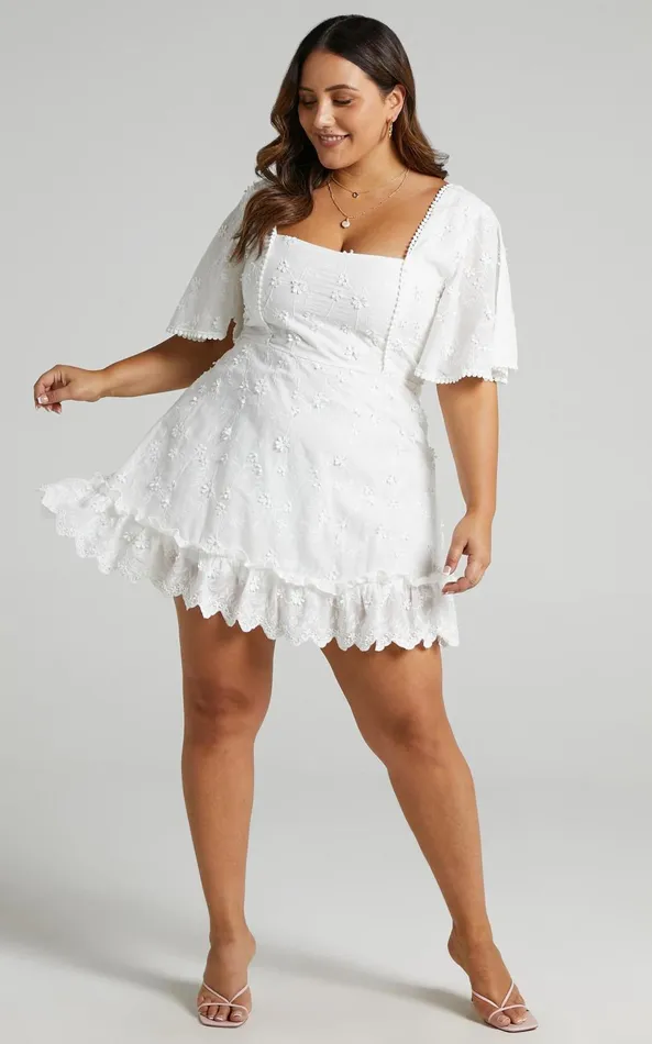 Showpo Fancy A Spritz Mini Dress In White Embroidery Women Shop Conscious