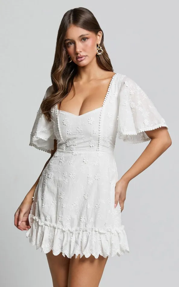 Showpo Fancy A Spritz Mini Dress In White Embroidery Women Shop Conscious